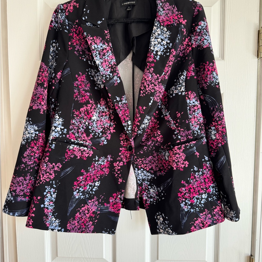 Lane Bryant Black and Pink Floral Blazer Tailored Fit